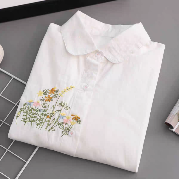 Women Flower Work Linen Cotton Shirt