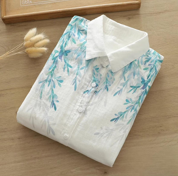 Women Blue leaves Printed Shirt