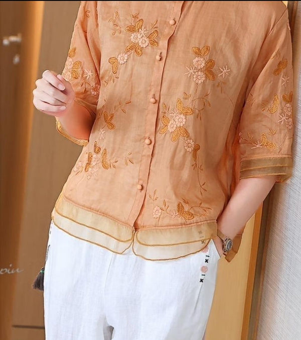 Embroidery Sunset Top Shirt