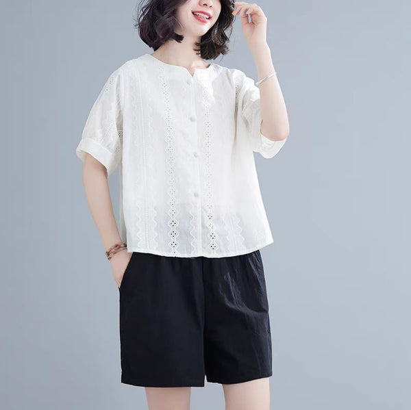 Cotton Design vintage Disc Button Womens Shirt