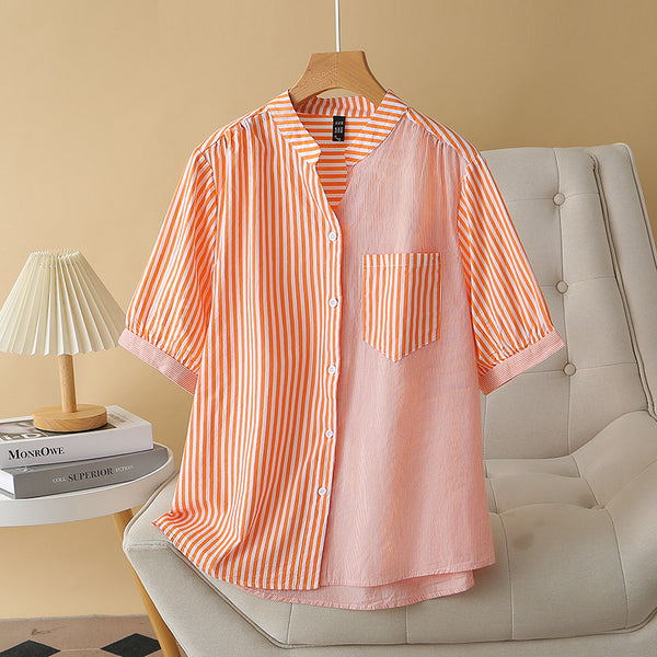 Orange Striped Casual Shirt for Women