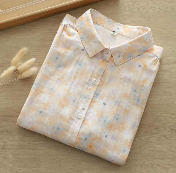 Orange Flower Printed Women Shirt